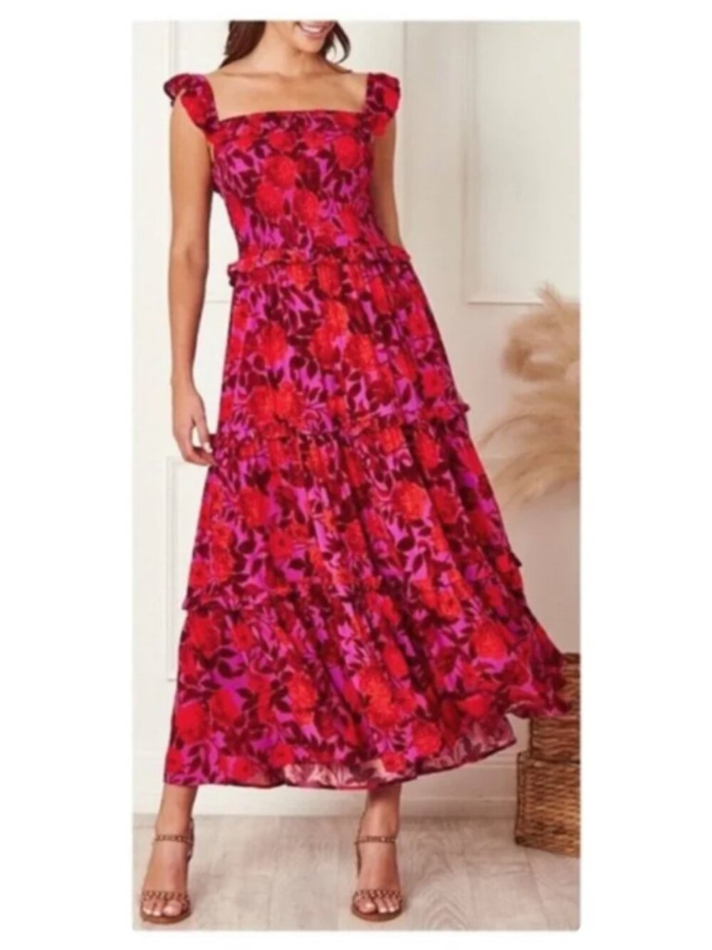 Able The Label Reign Off The Shoulder Floral Maxi Dress sz xs